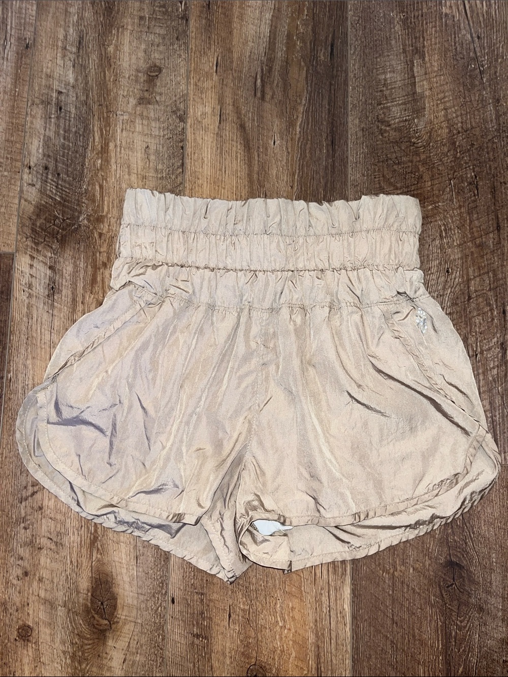 FP Movement by Free People Neutral Cream Smocked Waist Athletic Shorts